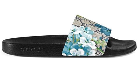 gucci slides with blue flowers|women's gucci slides blue flowers.